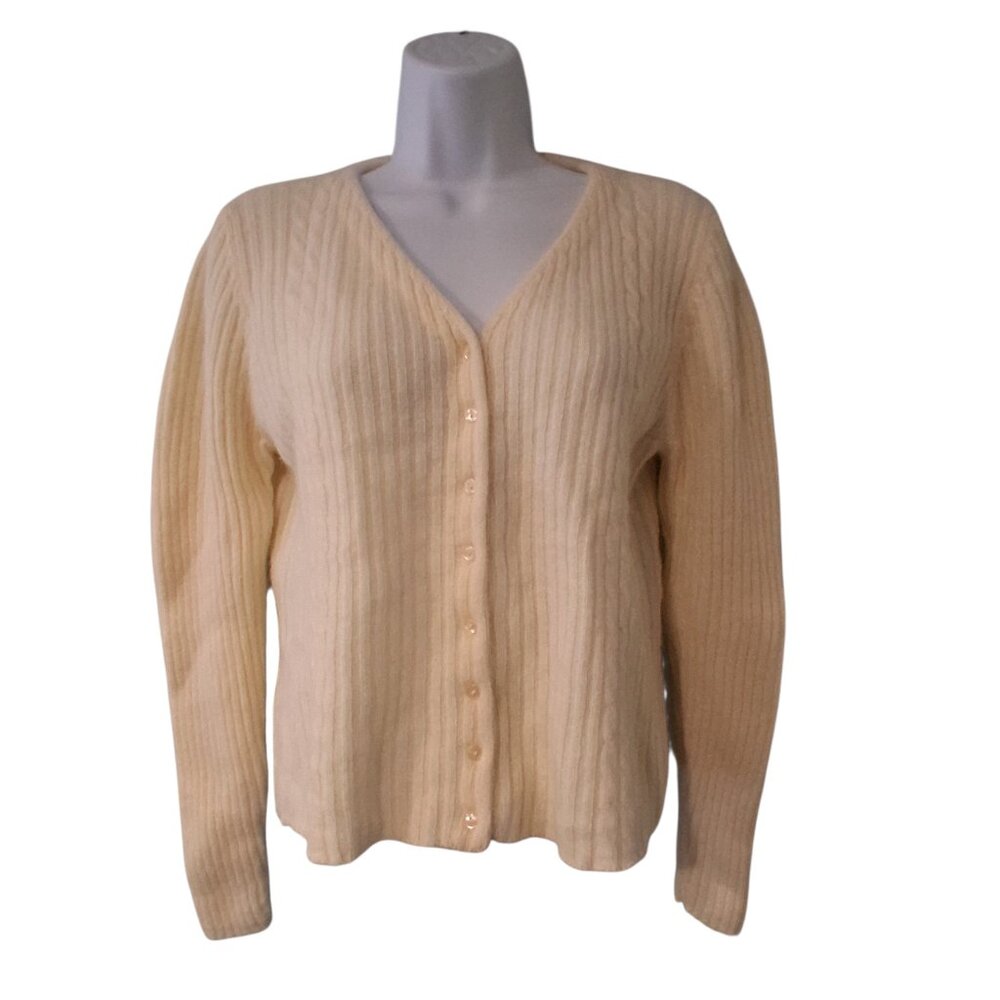 Limited vintage cardigan sweater wmns S cream cableknit lambswool angora cropped